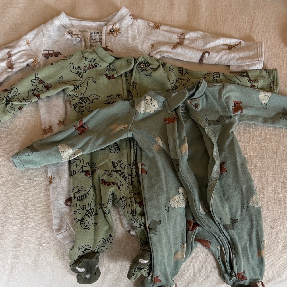 Set of THREE Carter's Newborn Onesies - animal prints